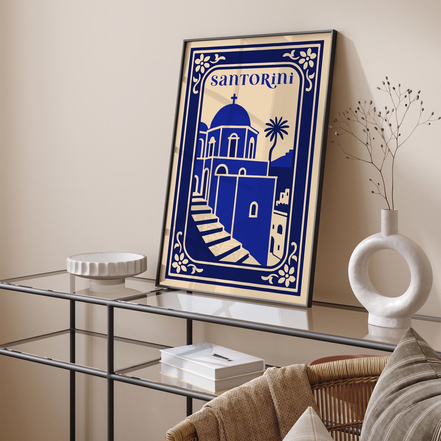 Santorini Cityscape Print - Blue Greece Poster
