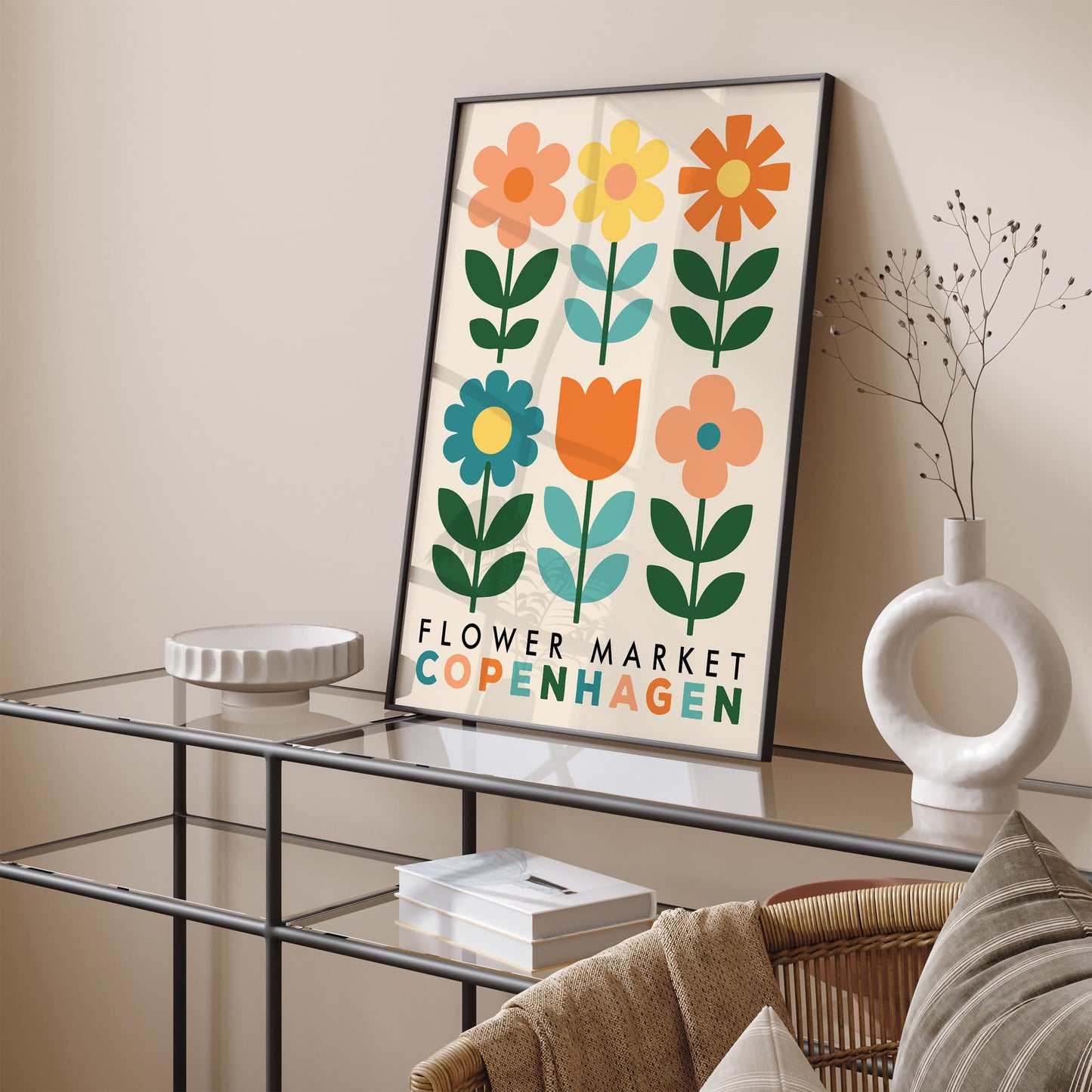 Copenhagen Flower Market Poster - Retro Botanical Wall Art