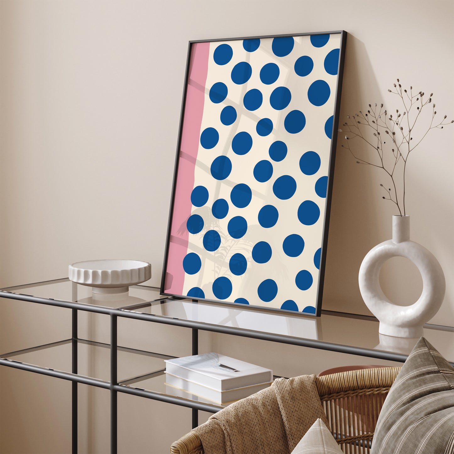 Mid-Century Geometric Art Blue Dots Poster