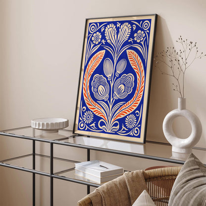 Abstract Floral Art in Linocut Style Poster
