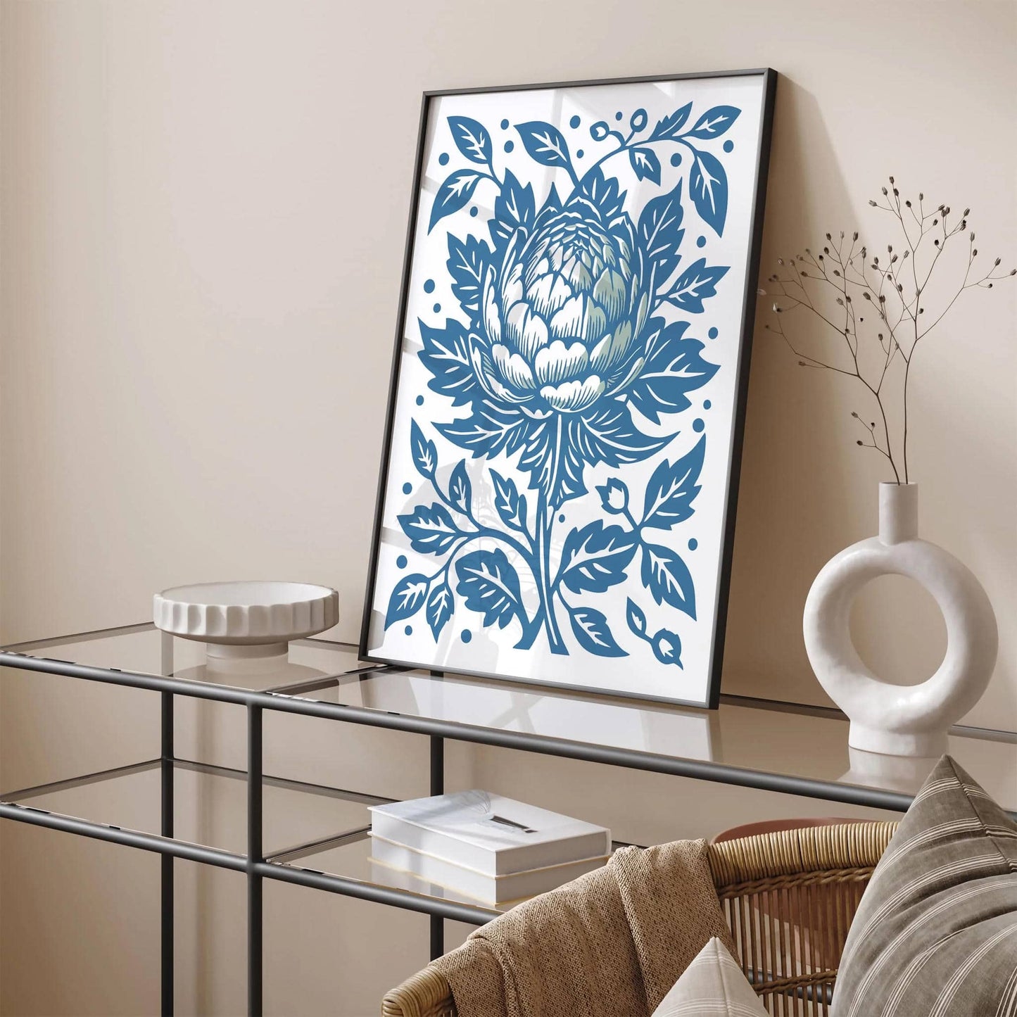 Blue and White Artichoke Modern Print