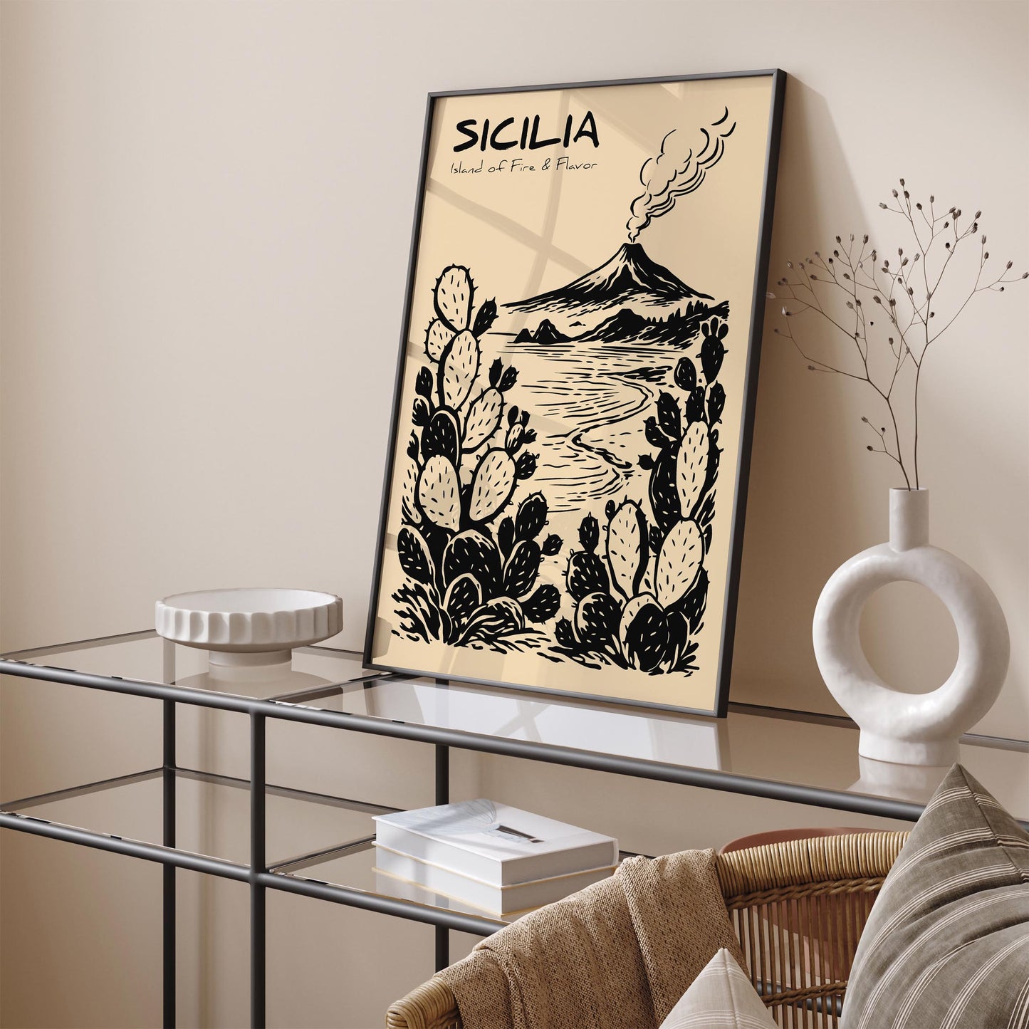 Sicilia Poster – Black Ink Travel Wall Art