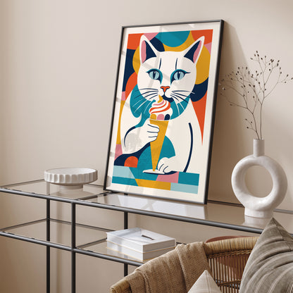 Cat with Ice Cream Poster Kids Room Wall Art