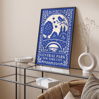 Central Park New York City Poster - Blue Cityscape Wall Art Print