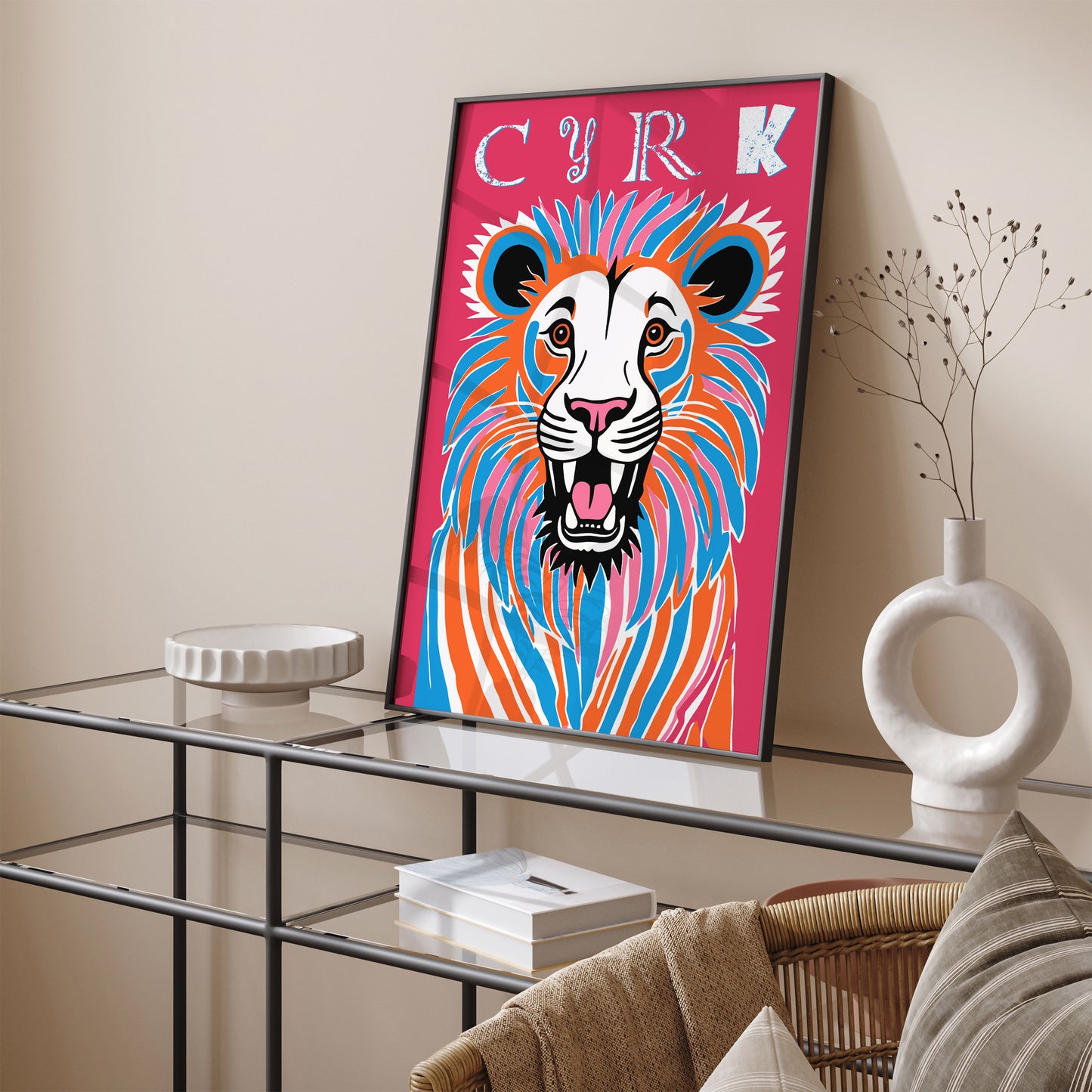 Polish Cyrk Poster Pink Lion Art Print 2024