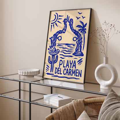 Mexico Travel Poster - Playa del Carmen Blue Art