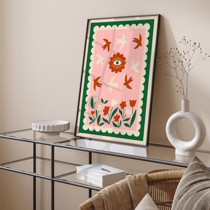 Birds & Evil Eye Floral Poster