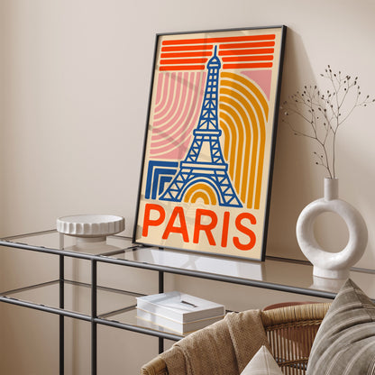 Paris Eiffel Tower Modern Poster - Colorful Travel Wall Art