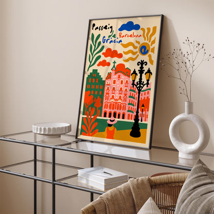 Paseo de Gracia Barcelona Travel Colorful Poster
