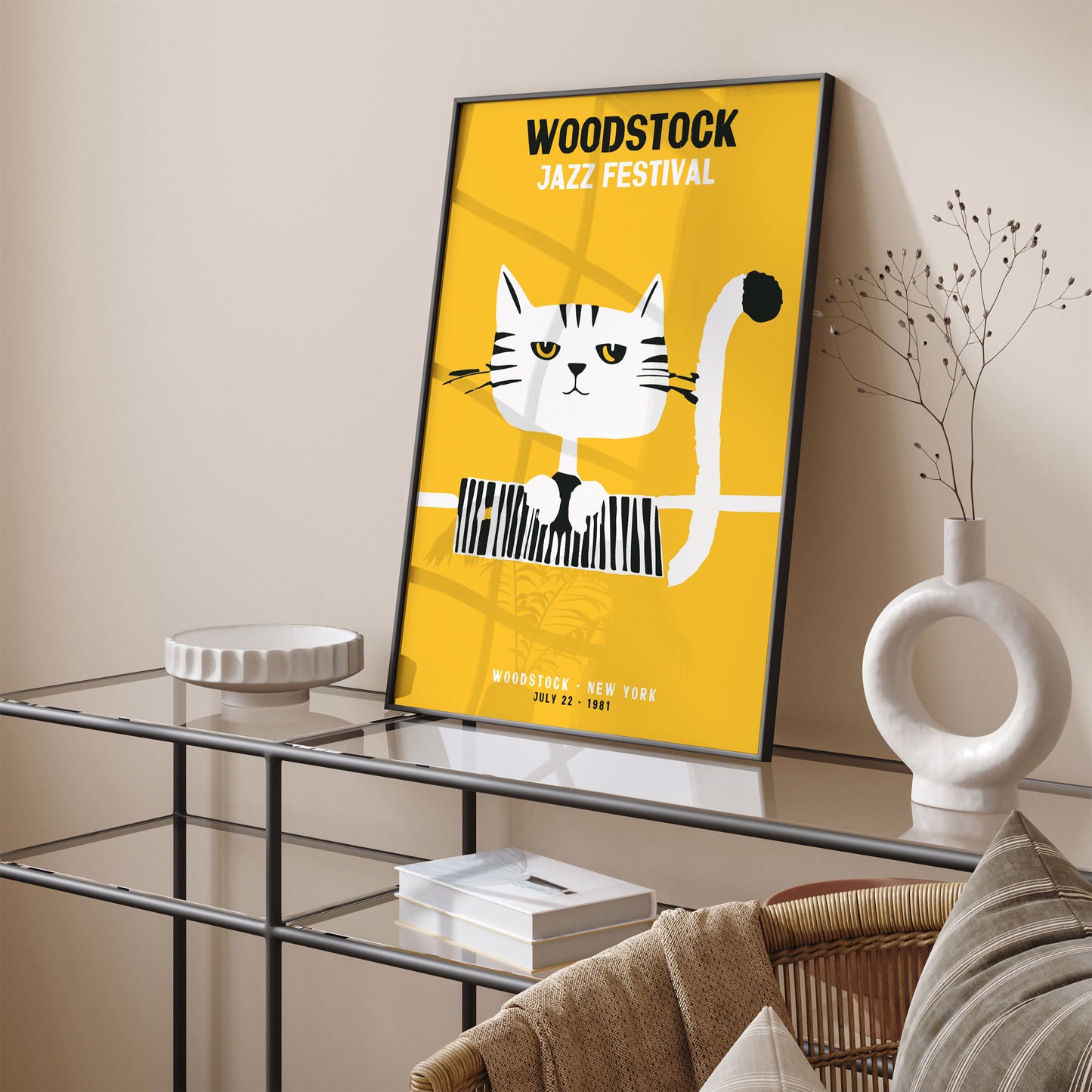 Woodstock Jazz Festival Retro Cat Poster