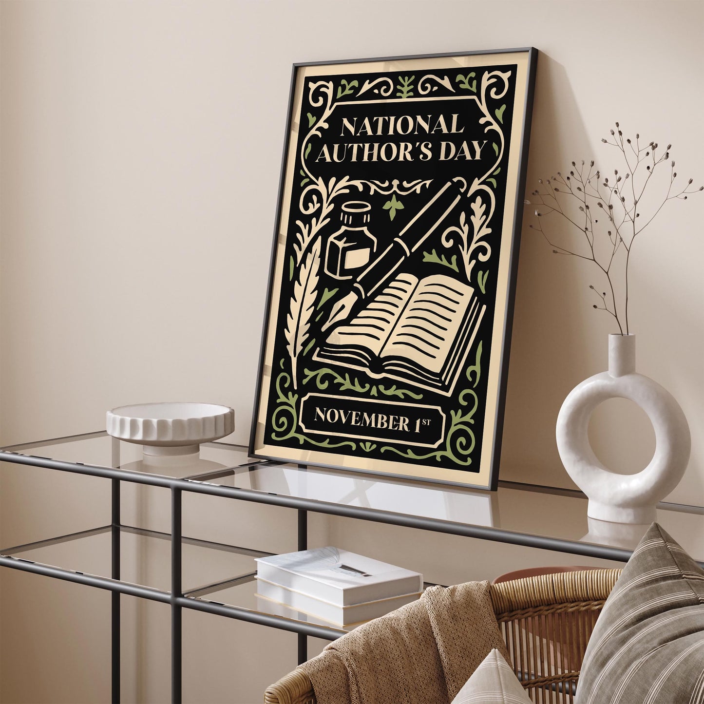 National Authors Day Nov 1 Poster - Rococo Literary Art Print