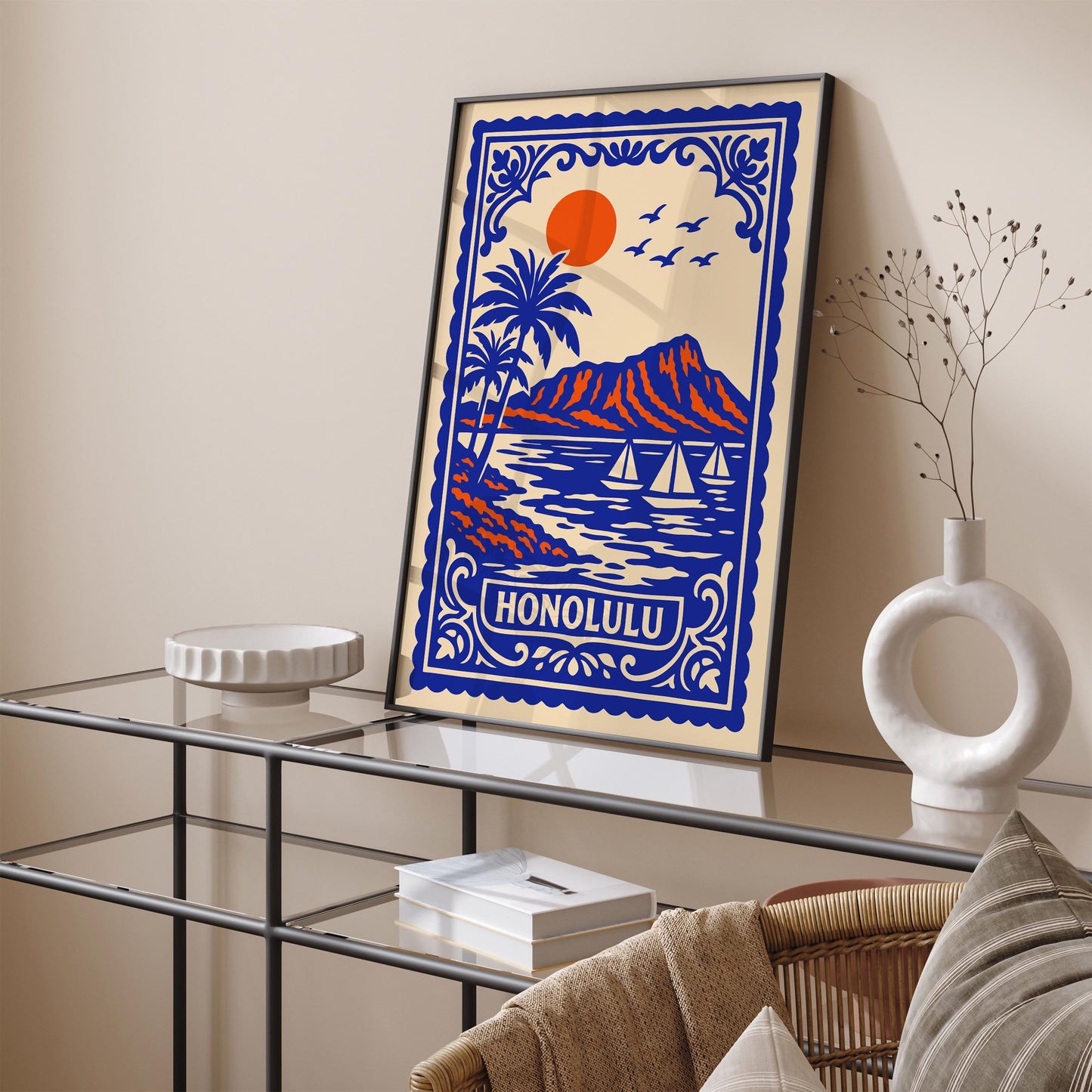 Honolulu Hawaii Blue Landscape Poster