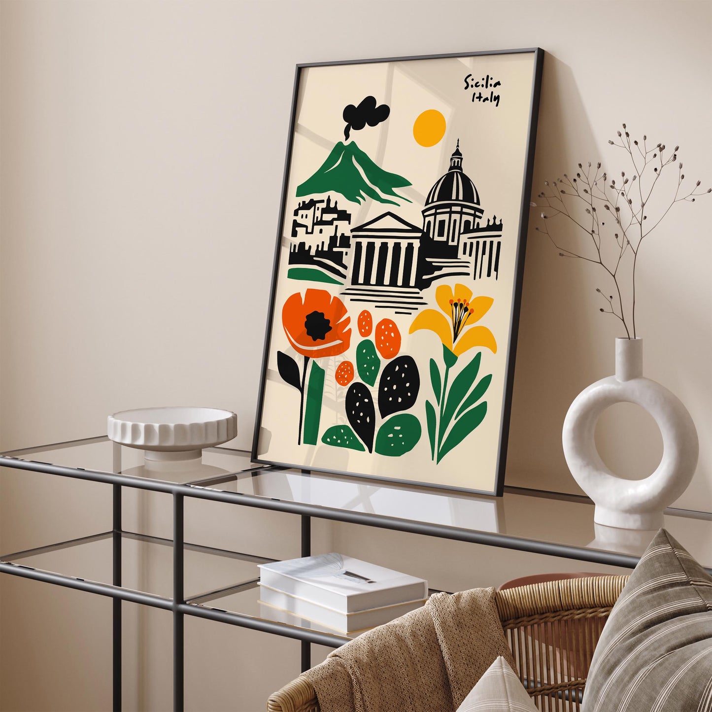 Sicilia Italy Travel Poster – Modern Italian Wall Art Print