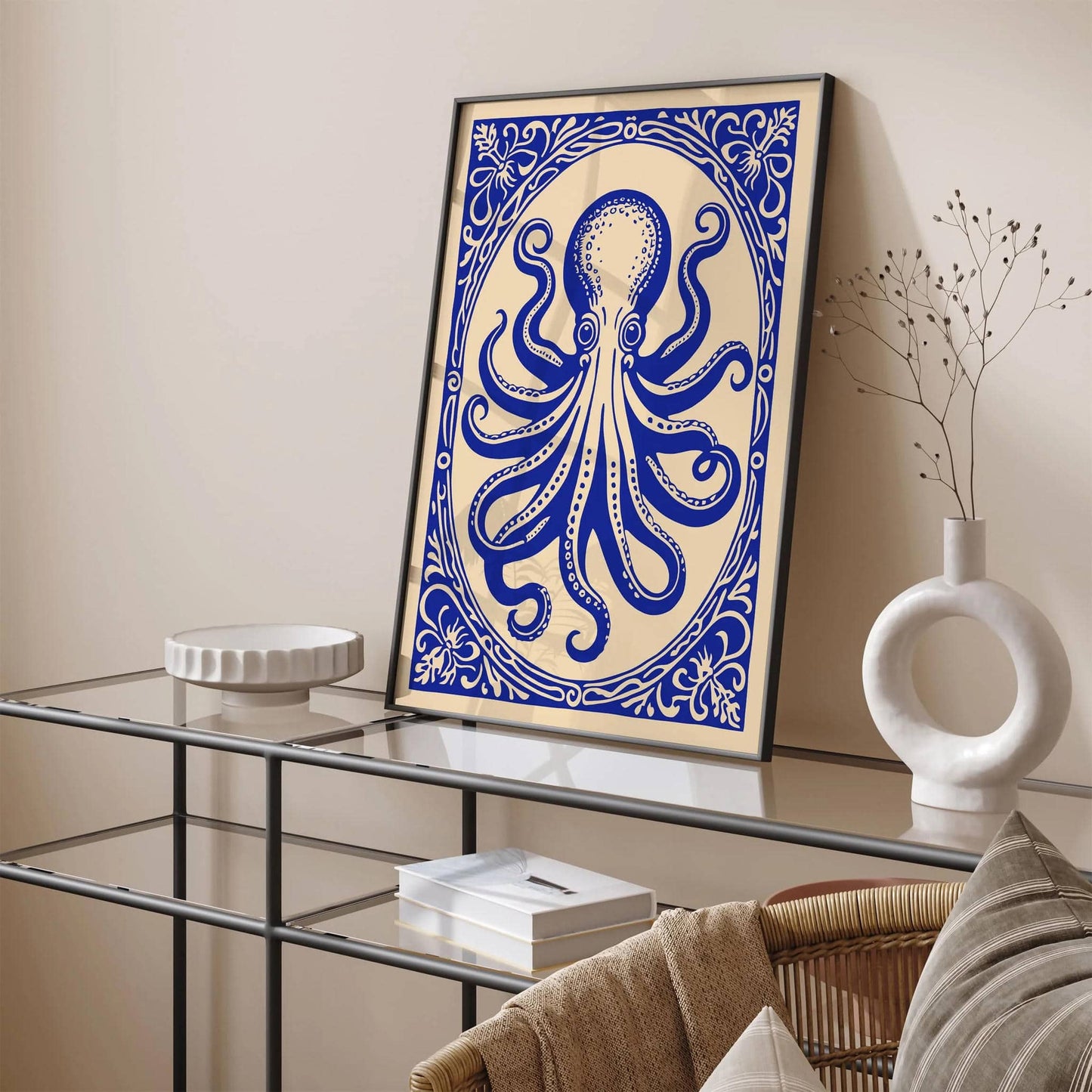 Rococo Revival Blue Octopus Wall Art