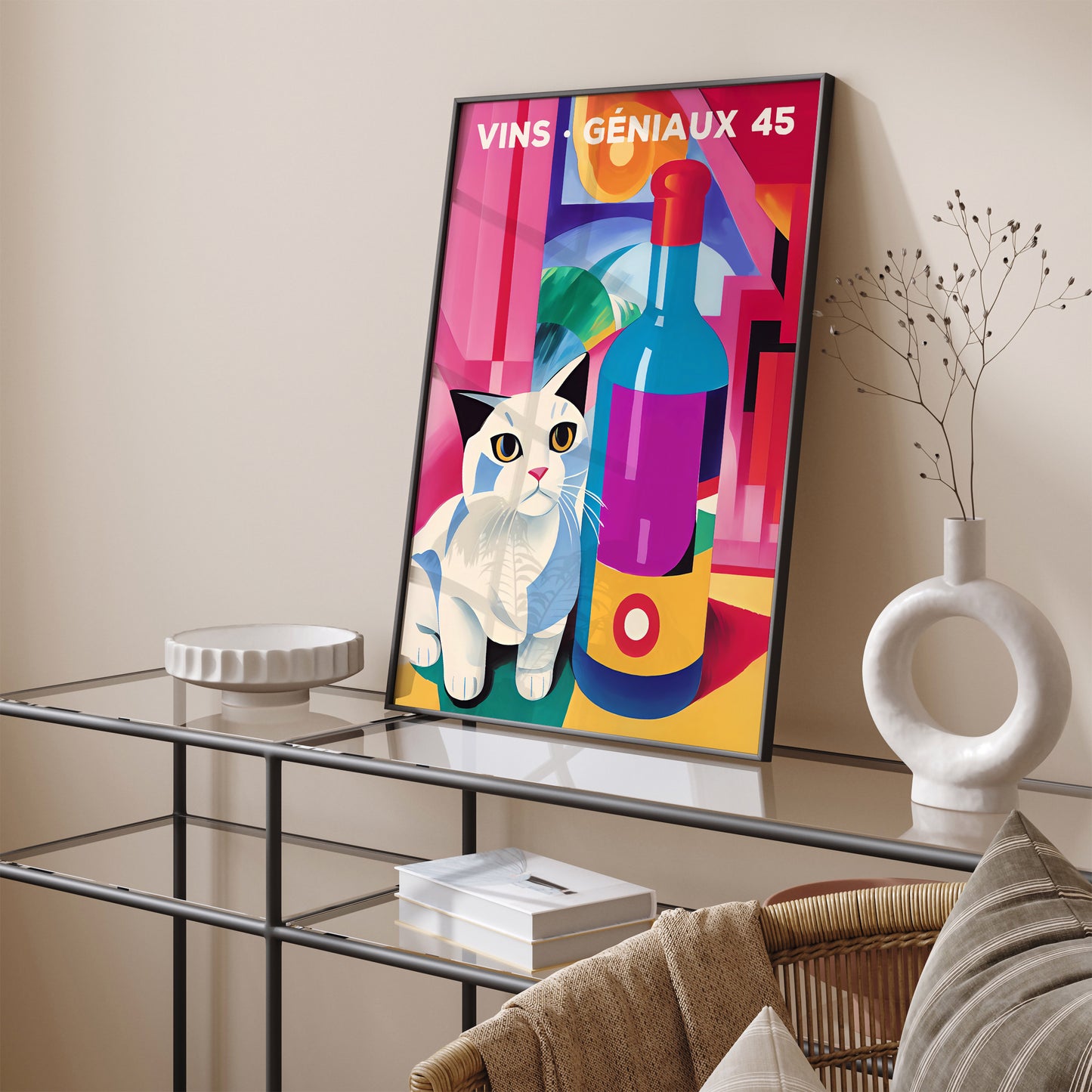 Colorful Retro Wine Cat Poster