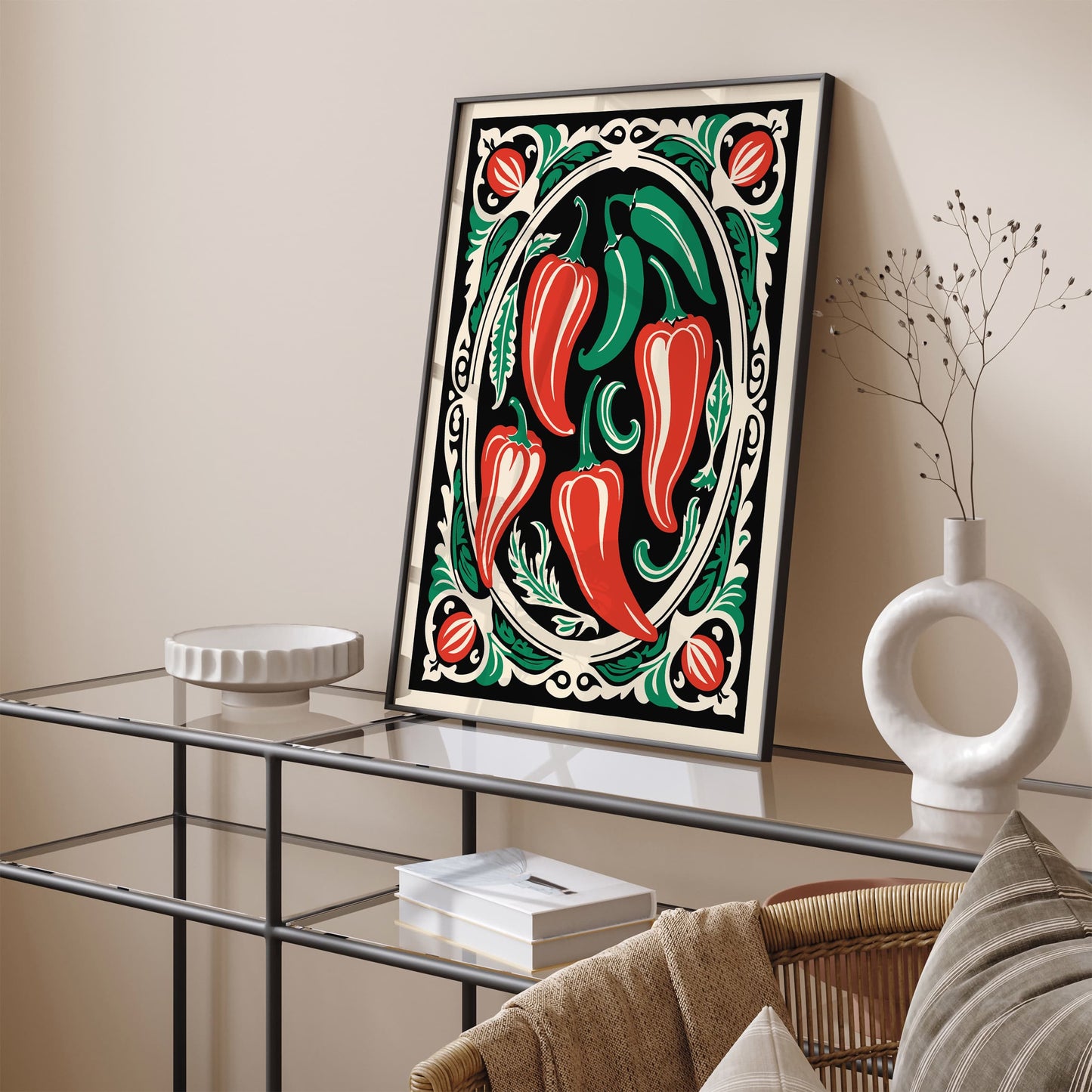 Red and Green Paprikas Vegetable Art Print