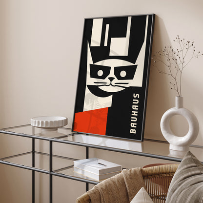 Bauhaus Cat Minimalist Black Poster