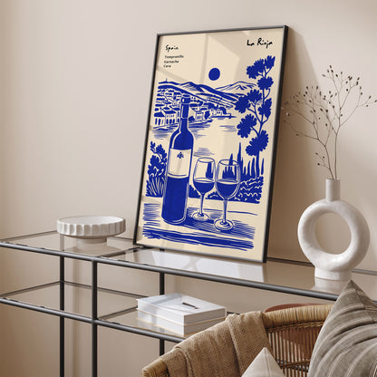 Spain La Rioja Wine Collection Blue Poster