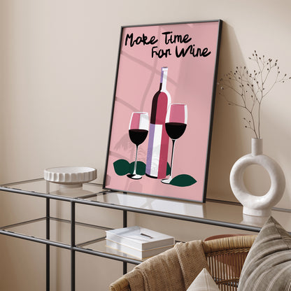 Make Time For Wine Pink Wall Art