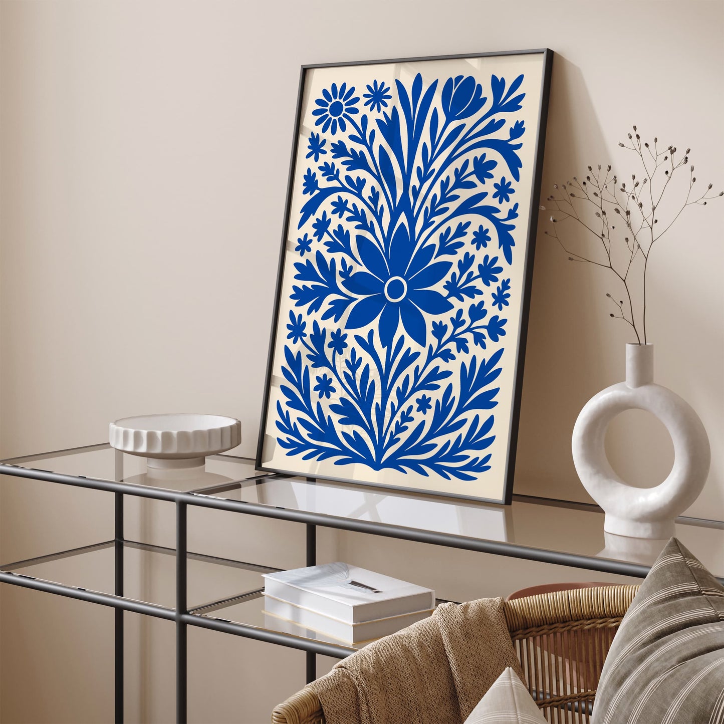 Blue Boho Chic Floral Art Print 2026