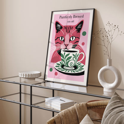 Perrfectly Brewed Cat Cafe Pink Poster