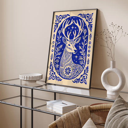Blue Reindeer Art Poster