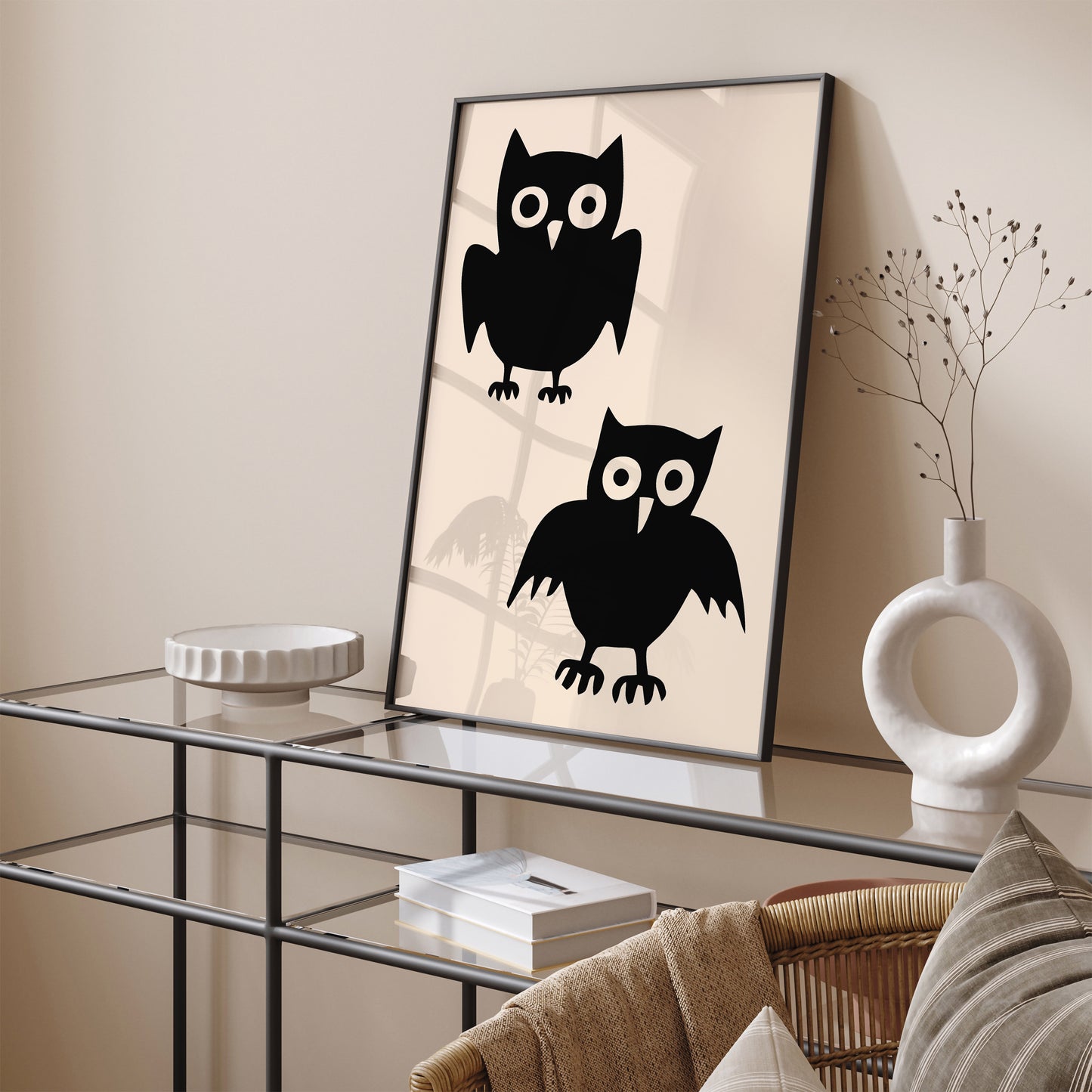 Black Owls Minimalist Funny Art Print