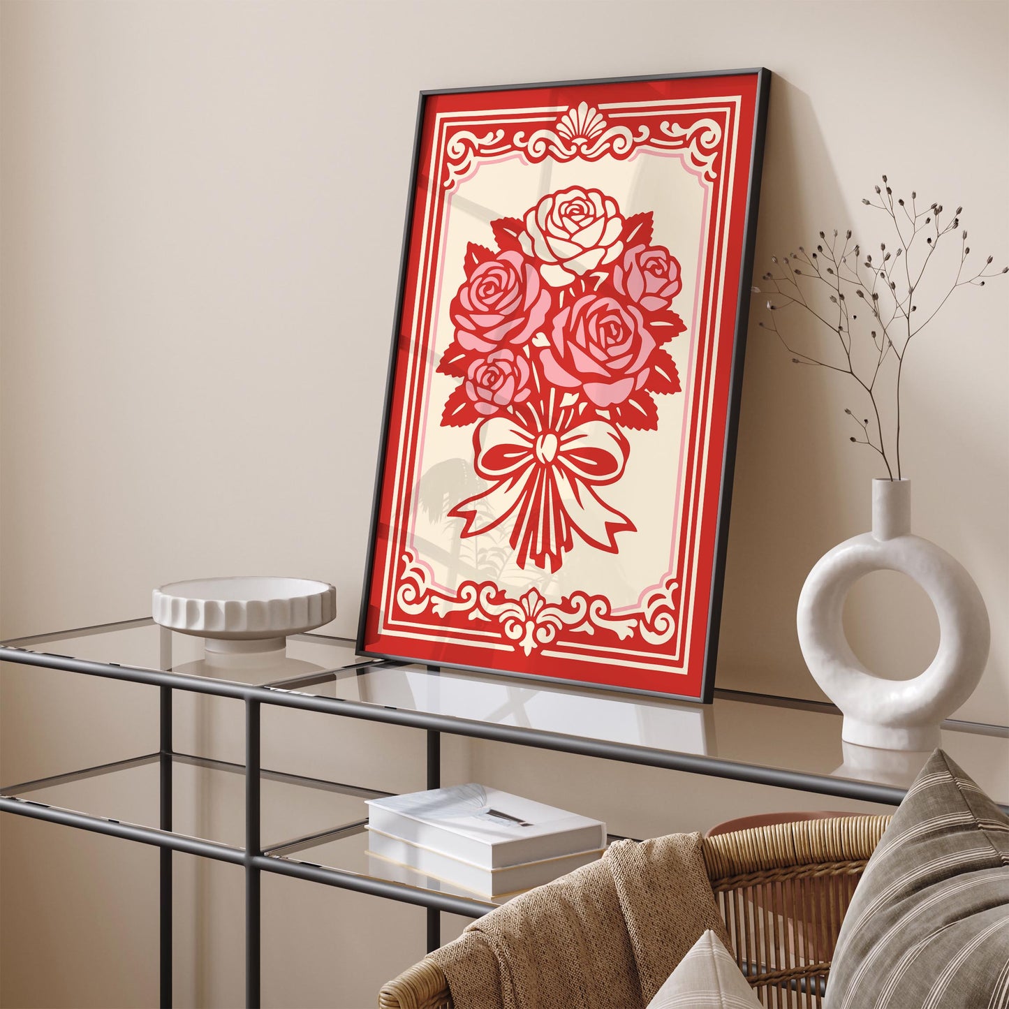 Pink Rococo Roses Poster – Romantic Floral Wall Art