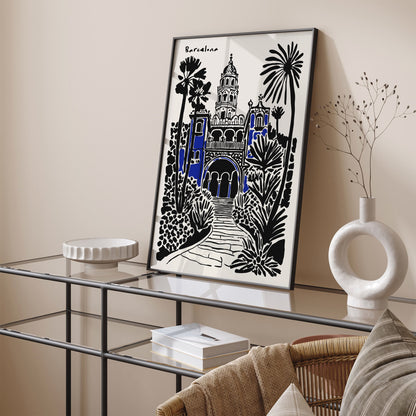 Barcelona Poster - Black Ink Spain Travel Wall Art