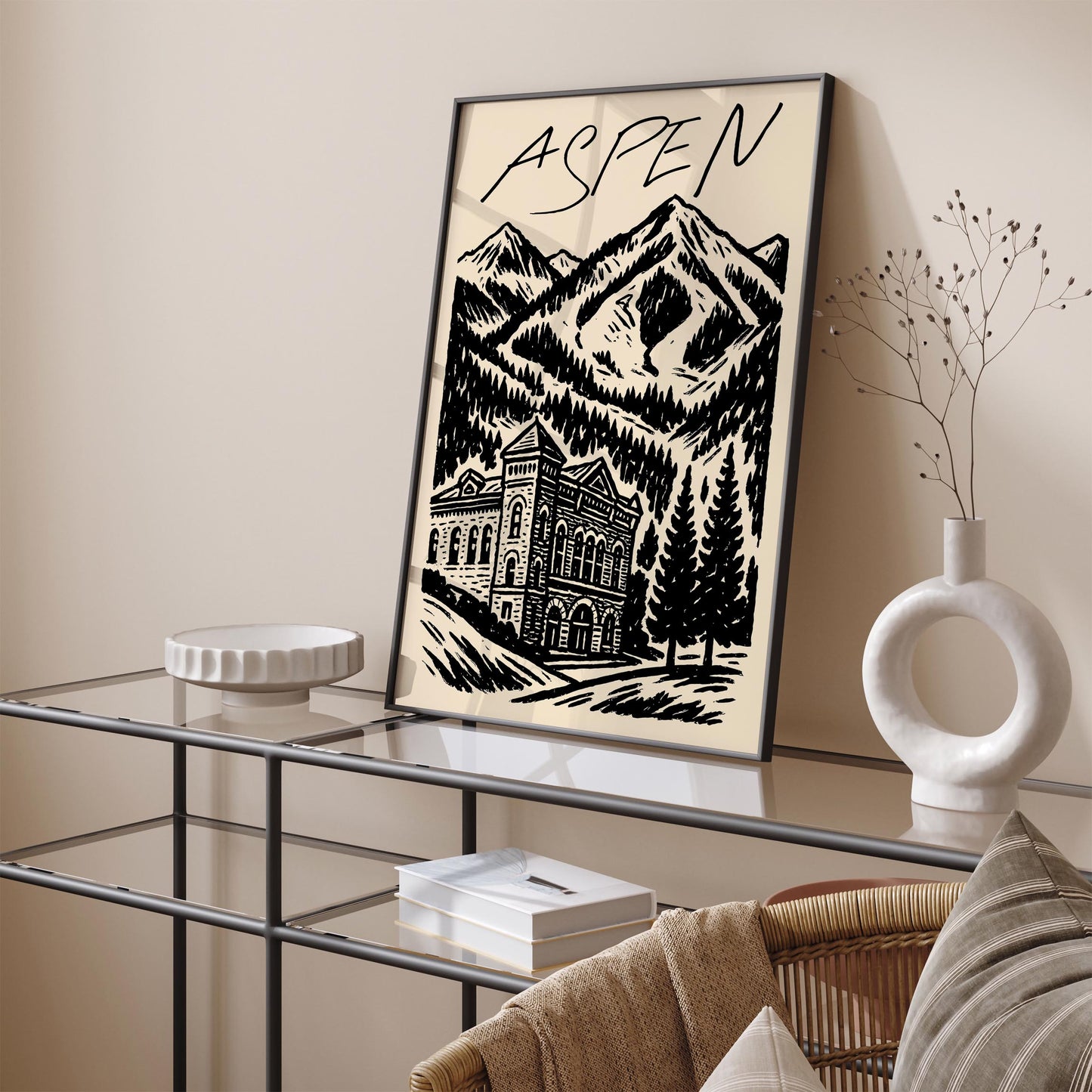 Aspen Black Ink Travel Poster
