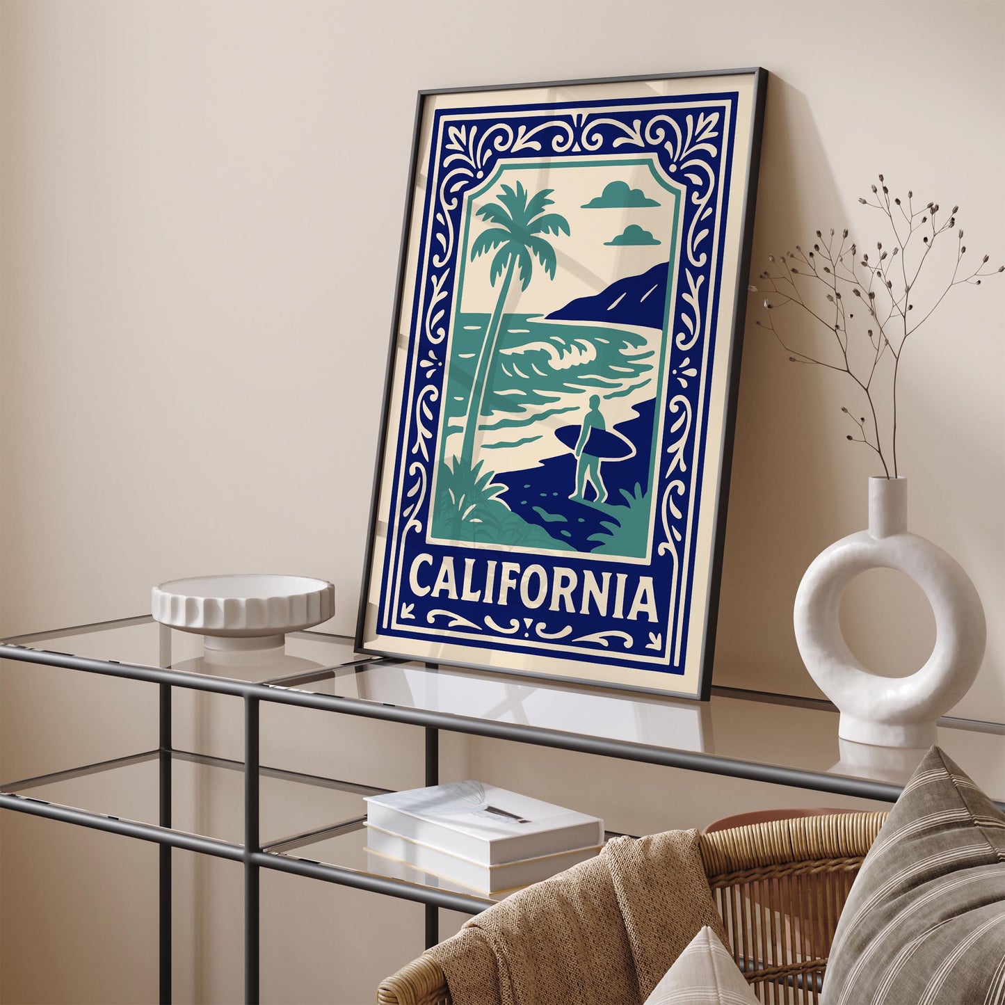 California Vintage Surf Poster - Retro Beach Surfer Wall Art
