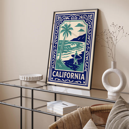California Vintage Surf Poster - Retro Beach Surfer Wall Art