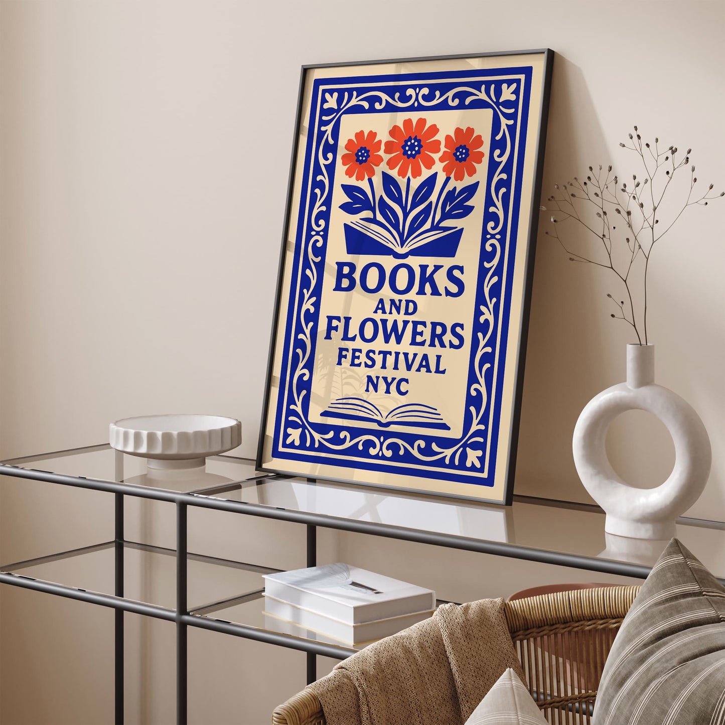 Book & Flowers Festival NYC Poster - Literary Wall Art