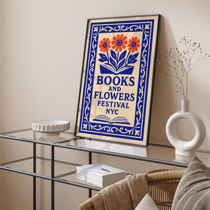 Book & Flowers Festival NYC Poster - Literary Wall Art