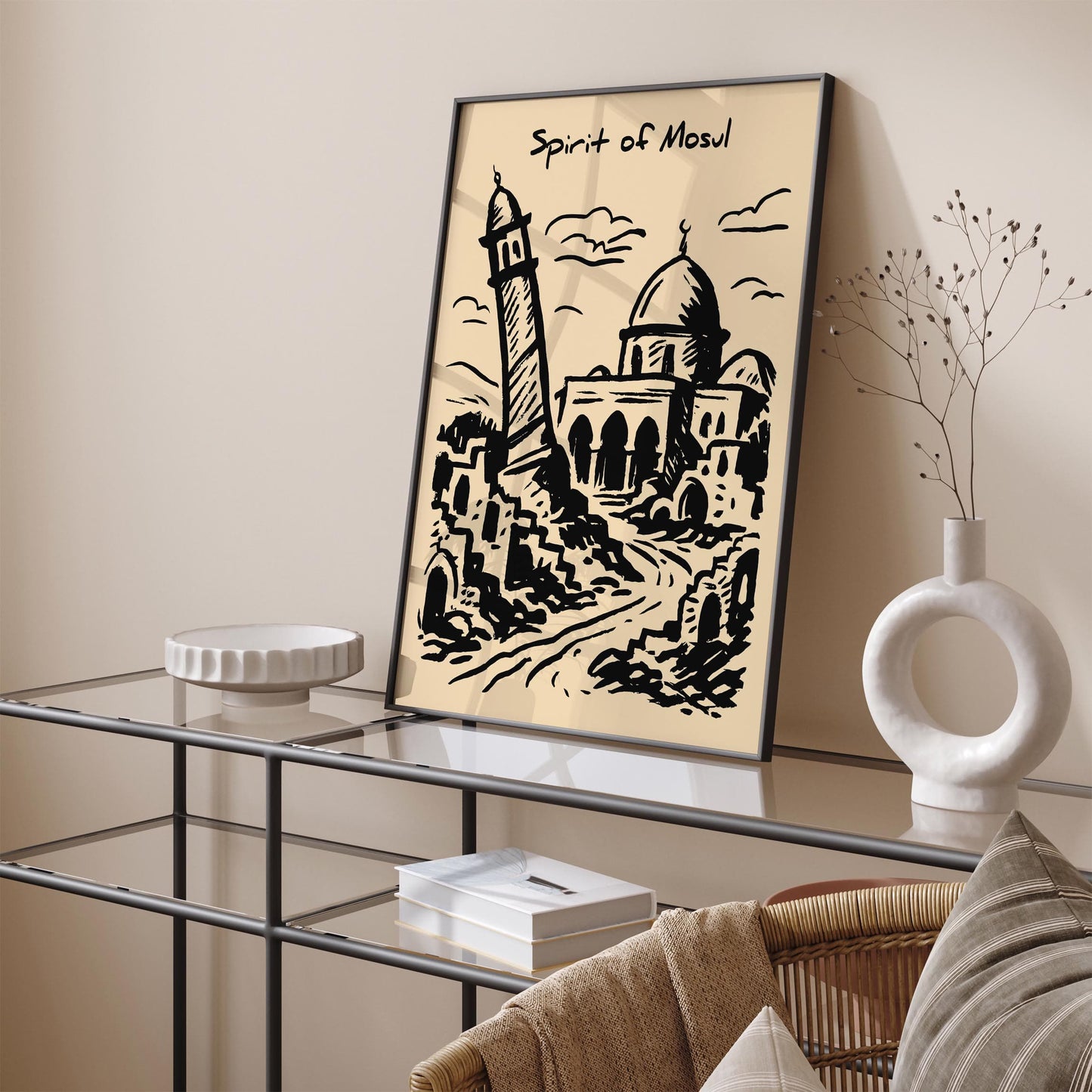 Iraq Travel Poster - Mosul Ink Sketch Wall Art