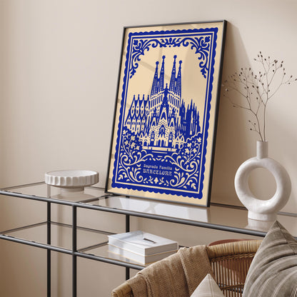 Sagrada Familia Barcelona Blue Poster