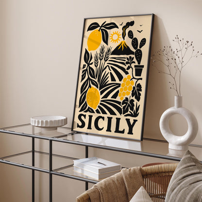 Sicily Retro Travel Poster