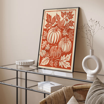 Pumpkin Farm Linocut Wall Art Print