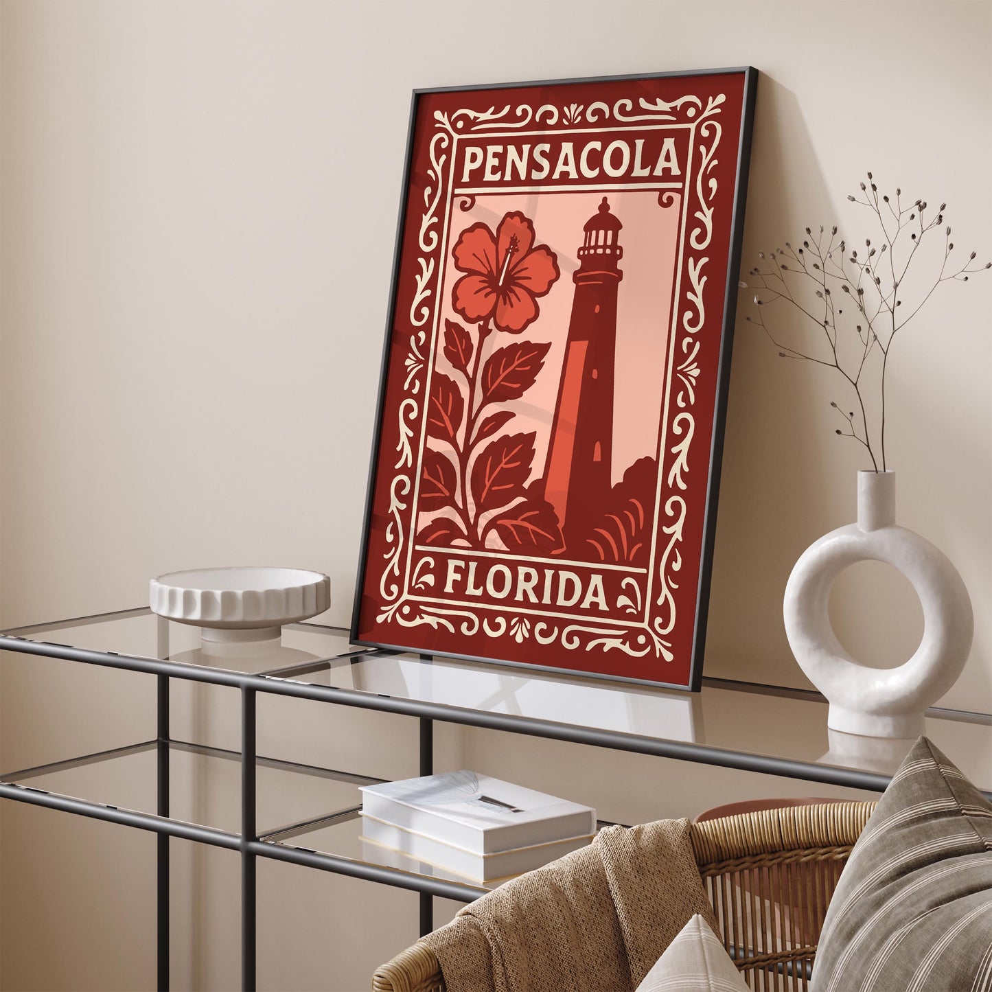 Pensacola Florida Cityscape Red Poster