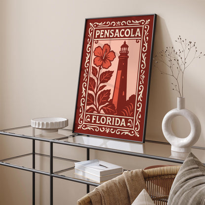 Pensacola Florida Cityscape Red Poster