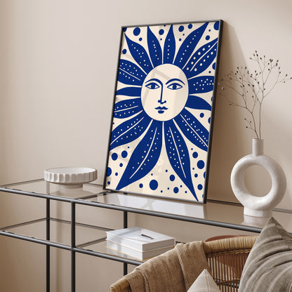 Rustic Blue Smiling Sun Wall Art