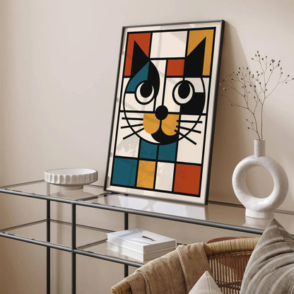 Retro Bauhaus Cat Portrait Art Print