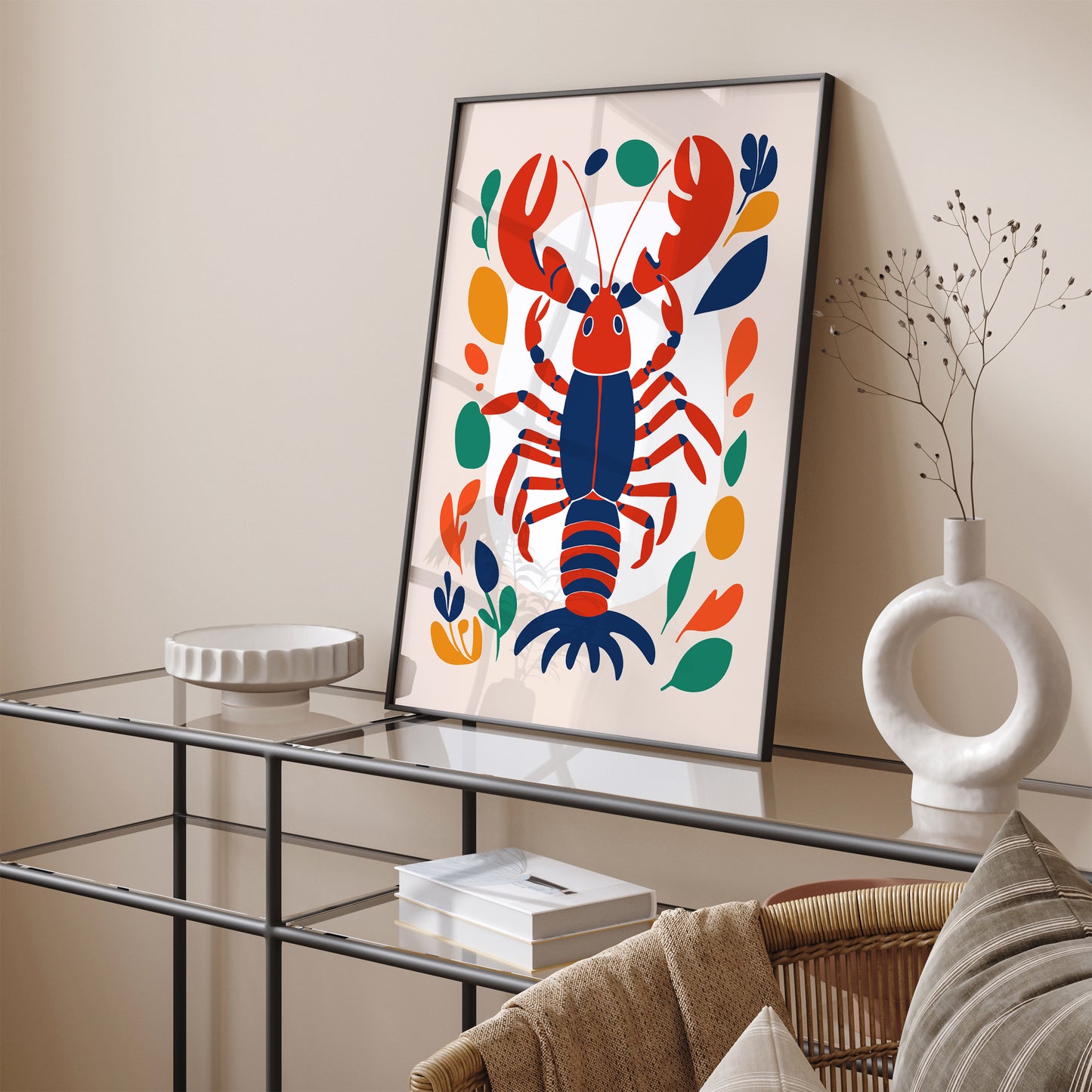 Colorful Lobster Illustration Kitchen Wall Art