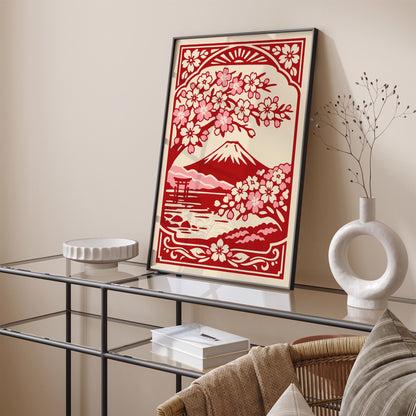 Mount Fuji Japan Red Travel Poster