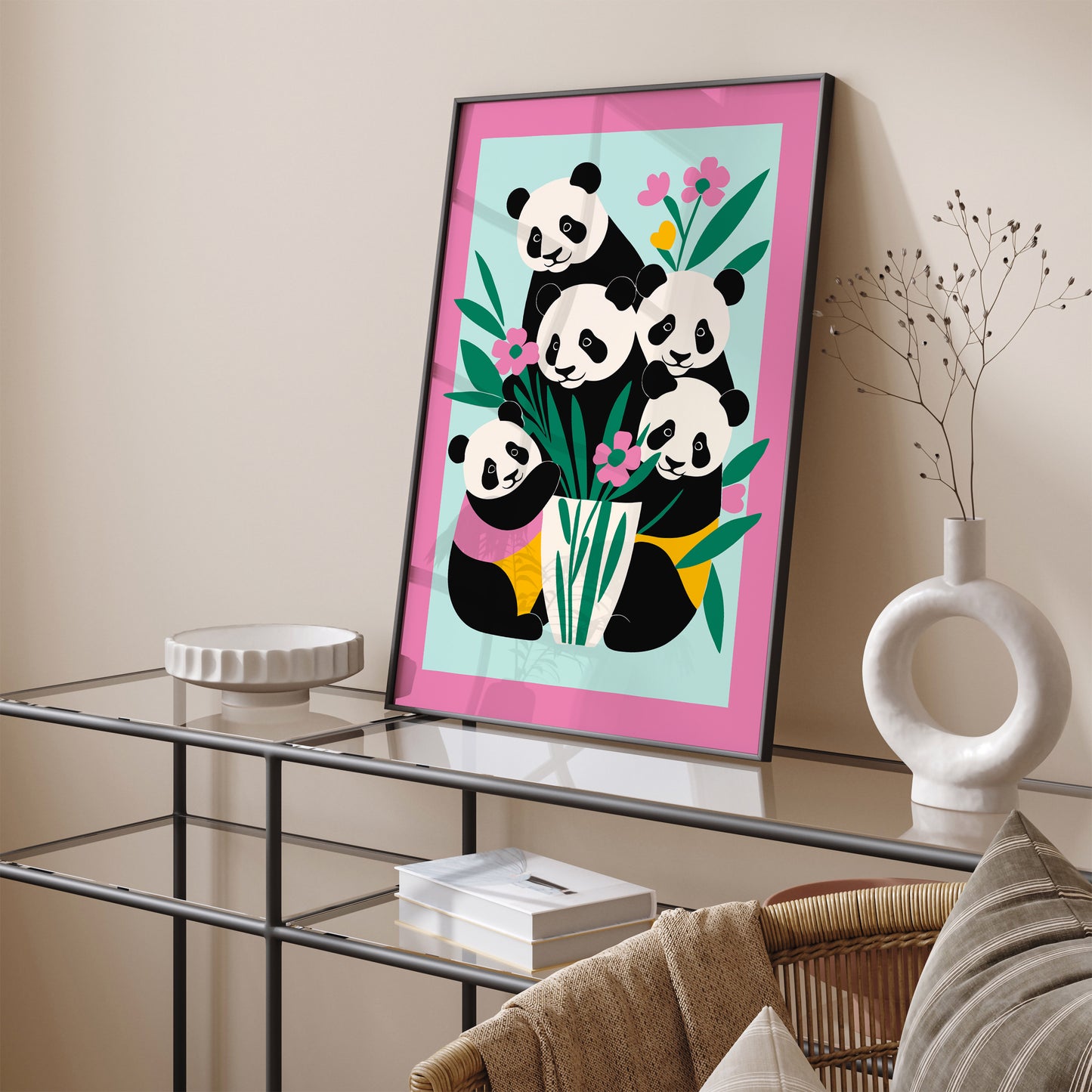 Cute Panda Family Kids Room Art Print