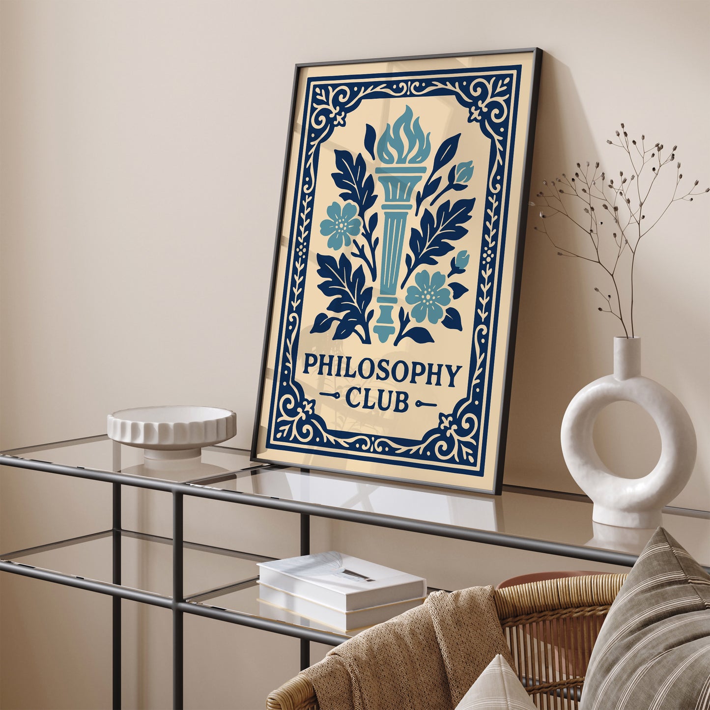 Philosophy Club Wall Art Print - Blue Rococo Style Poster