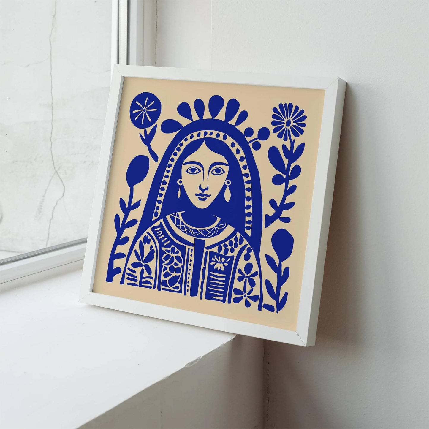 Blue Mexican Woman Portrait Art Print – Square Wall Decor