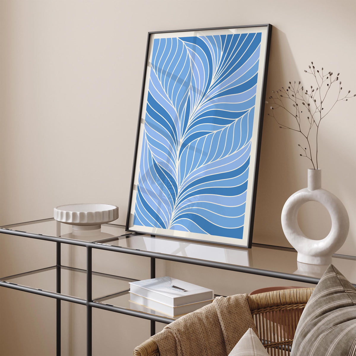 Blue Abstract Leaf Art Poster
