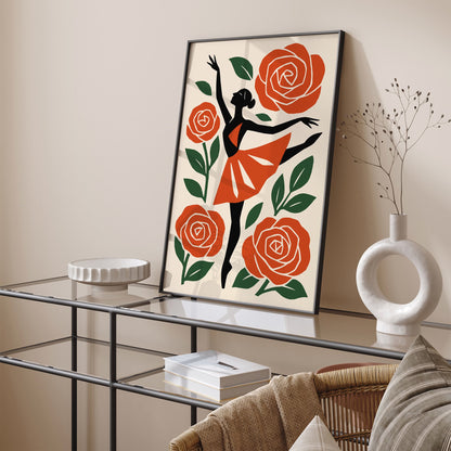 Ballerina Dancer in Roses Poster