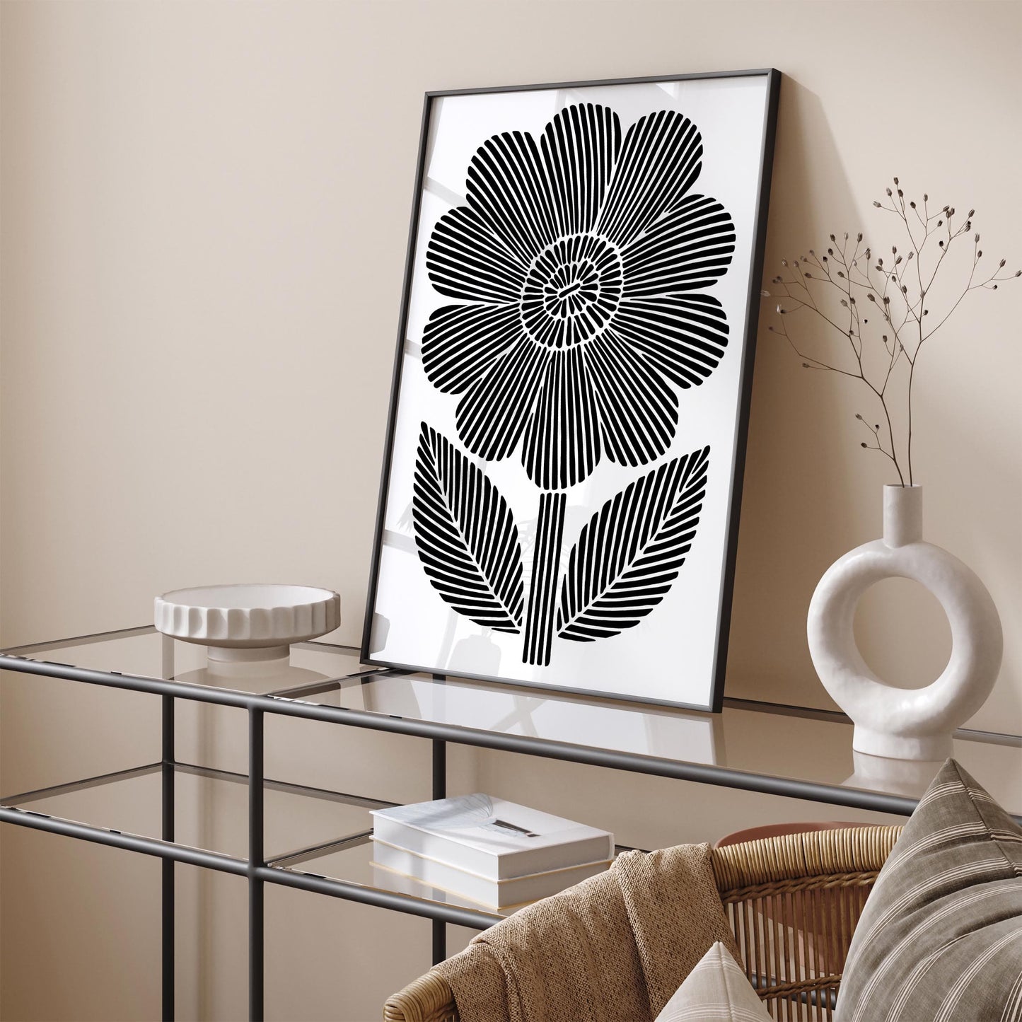 Black & White Big Abstract Flower Poster
